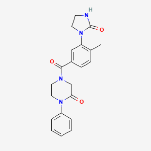 molecular formula C21H22N4O3 B5564010 4-[4-methyl-3-(2-oxo-1-imidazolidinyl)benzoyl]-1-phenyl-2-piperazinone 