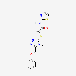 molecular formula C17H19N5O2S2 B5564013 2-{[4-甲基-5-(苯氧基甲基)-4H-1,2,4-三唑-3-基]硫代}-N-(4-甲基-1,3-噻唑-2-基)丙酰胺 