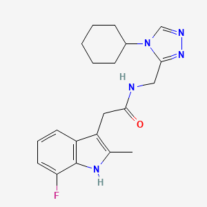molecular formula C20H24FN5O B5564101 N-[(4-环己基-4H-1,2,4-三唑-3-基)甲基]-2-(7-氟-2-甲基-1H-吲哚-3-基)乙酰胺 
