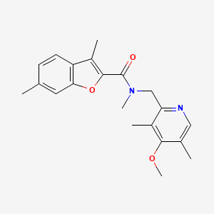 molecular formula C21H24N2O3 B5564122 N-[(4-methoxy-3,5-dimethyl-2-pyridinyl)methyl]-N,3,6-trimethyl-1-benzofuran-2-carboxamide 