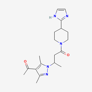 molecular formula C19H27N5O2 B5564273 1-(1-{3-[4-(1H-imidazol-2-yl)-1-piperidinyl]-1-methyl-3-oxopropyl}-3,5-dimethyl-1H-pyrazol-4-yl)ethanone 