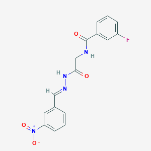 molecular formula C16H13FN4O4 B5564406 3-fluoro-N-{2-[2-(3-nitrobenzylidene)hydrazino]-2-oxoethyl}benzamide 