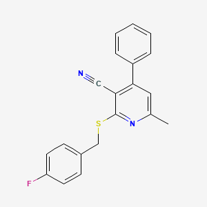 molecular formula C20H15FN2S B5564556 2-[(4-氟苄基)硫代]-6-甲基-4-苯基烟腈 