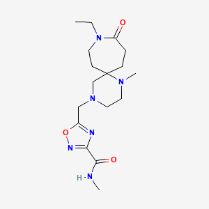molecular formula C17H28N6O3 B5564628 5-[(9-乙基-1-甲基-10-氧代-1,4,9-三氮杂螺[5.6]十二烷-4-基)甲基]-N-甲基-1,2,4-恶二唑-3-甲酰胺 