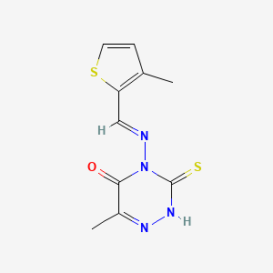 molecular formula C10H10N4OS2 B5564677 6-methyl-4-{[(3-methyl-2-thienyl)methylene]amino}-3-thioxo-3,4-dihydro-1,2,4-triazin-5(2H)-one 