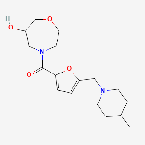 molecular formula C17H26N2O4 B5564686 4-{5-[(4-methylpiperidin-1-yl)methyl]-2-furoyl}-1,4-oxazepan-6-ol 