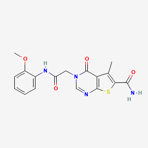 molecular formula C17H16N4O4S B5564851 3-{2-[(2-methoxyphenyl)amino]-2-oxoethyl}-5-methyl-4-oxo-3,4-dihydrothieno[2,3-d]pyrimidine-6-carboxamide 