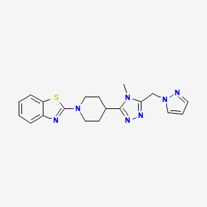molecular formula C19H21N7S B5564933 2-{4-[4-methyl-5-(1H-pyrazol-1-ylmethyl)-4H-1,2,4-triazol-3-yl]piperidin-1-yl}-1,3-benzothiazole 