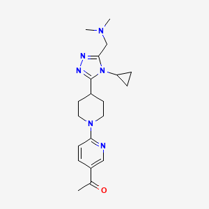 molecular formula C20H28N6O B5565134 1-[6-(4-{4-cyclopropyl-5-[(dimethylamino)methyl]-4H-1,2,4-triazol-3-yl}piperidin-1-yl)pyridin-3-yl]ethanone 