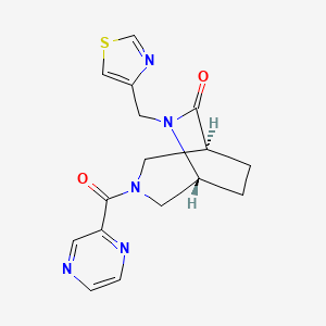 molecular formula C16H17N5O2S B5565138 (1S*,5R*)-3-(2-pyrazinylcarbonyl)-6-(1,3-thiazol-4-ylmethyl)-3,6-diazabicyclo[3.2.2]nonan-7-one 