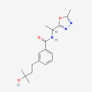 molecular formula C17H23N3O3 B5565239 3-(3-羟基-3-甲基丁基)-N-[1-(5-甲基-1,3,4-恶二唑-2-基)乙基]苯甲酰胺 
