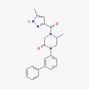 molecular formula C22H22N4O2 B5565377 1-(3-联苯基)-5-甲基-4-[(3-甲基-1H-吡唑-5-基)羰基]-2-哌嗪酮 