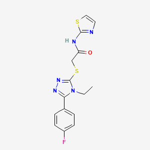 molecular formula C15H14FN5OS2 B5565506 2-{[4-ethyl-5-(4-fluorophenyl)-4H-1,2,4-triazol-3-yl]thio}-N-1,3-thiazol-2-ylacetamide 