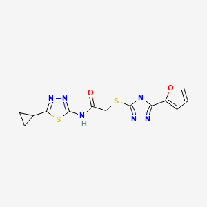 molecular formula C14H14N6O2S2 B5565536 N-(5-环丙基-1,3,4-噻二唑-2-基)-2-{[5-(2-呋喃基)-4-甲基-4H-1,2,4-三唑-3-基]硫代}乙酰胺 