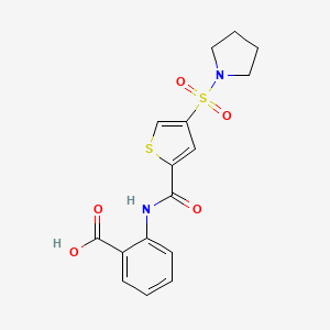 molecular formula C16H16N2O5S2 B5565623 2-({[4-(1-吡咯烷基磺酰基)-2-噻吩基]羰基}氨基)苯甲酸 