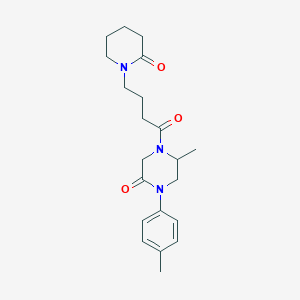 molecular formula C21H29N3O3 B5565777 5-methyl-1-(4-methylphenyl)-4-[4-(2-oxo-1-piperidinyl)butanoyl]-2-piperazinone 