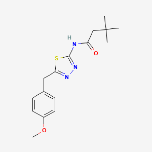 molecular formula C16H21N3O2S B5565874 N-[5-(4-methoxybenzyl)-1,3,4-thiadiazol-2-yl]-3,3-dimethylbutanamide 