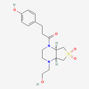 molecular formula C17H24N2O5S B5566127 4-{3-[(4aS*,7aR*)-4-(2-hydroxyethyl)-6,6-dioxidohexahydrothieno[3,4-b]pyrazin-1(2H)-yl]-3-oxopropyl}phenol 