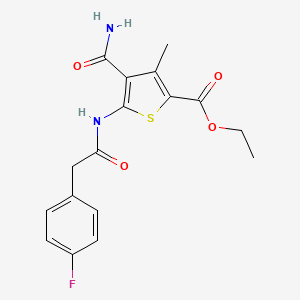molecular formula C17H17FN2O4S B5566206 ethyl 4-(aminocarbonyl)-5-{[(4-fluorophenyl)acetyl]amino}-3-methyl-2-thiophenecarboxylate 
