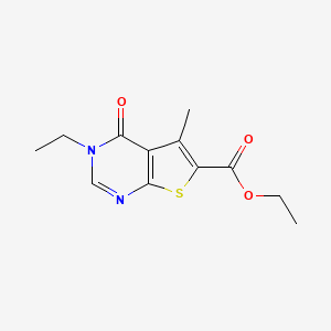 molecular formula C12H14N2O3S B5566289 ethyl 3-ethyl-5-methyl-4-oxo-3,4-dihydrothieno[2,3-d]pyrimidine-6-carboxylate 