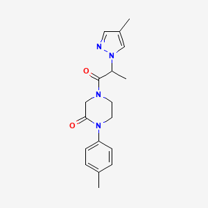 molecular formula C18H22N4O2 B5566495 1-(4-甲基苯基)-4-[2-(4-甲基-1H-吡唑-1-基)丙酰]-2-哌嗪酮 