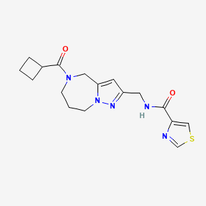 molecular formula C17H21N5O2S B5566549 N-{[5-(环丁基羰基)-5,6,7,8-四氢-4H-吡唑并[1,5-a][1,4]二氮杂卓-2-基]甲基}-1,3-噻唑-4-甲酰胺 