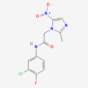 molecular formula C12H10ClFN4O3 B5566592 N-(3-chloro-4-fluorophenyl)-2-(2-methyl-5-nitro-1H-imidazol-1-yl)acetamide 