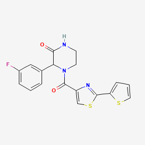 molecular formula C18H14FN3O2S2 B5566701 3-(3-fluorophenyl)-4-{[2-(2-thienyl)-1,3-thiazol-4-yl]carbonyl}-2-piperazinone 
