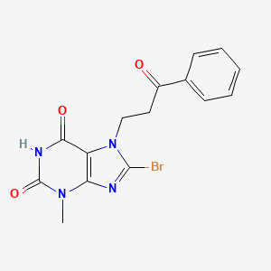 molecular formula C15H13BrN4O3 B5566734 8-bromo-3-methyl-7-(3-oxo-3-phenylpropyl)-3,7-dihydro-1H-purine-2,6-dione 