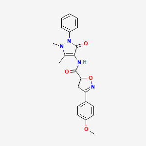 molecular formula C22H22N4O4 B5566738 N-(1,5-dimethyl-3-oxo-2-phenyl-2,3-dihydro-1H-pyrazol-4-yl)-3-(4-methoxyphenyl)-4,5-dihydro-5-isoxazolecarboxamide 
