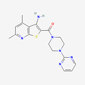 molecular formula C18H20N6OS B5566764 4,6-dimethyl-2-{[4-(2-pyrimidinyl)-1-piperazinyl]carbonyl}thieno[2,3-b]pyridin-3-amine 