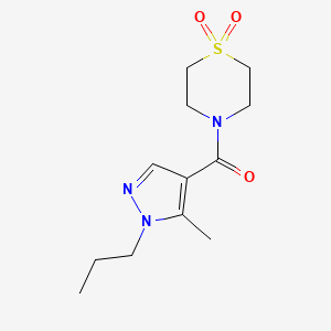 molecular formula C12H19N3O3S B5566898 4-[(5-methyl-1-propyl-1H-pyrazol-4-yl)carbonyl]thiomorpholine 1,1-dioxide 