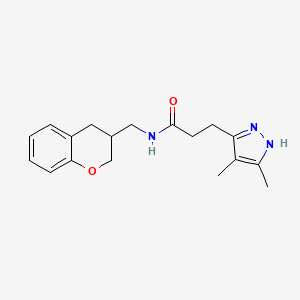 molecular formula C18H23N3O2 B5566989 N-(3,4-二氢-2H-色满-3-基甲基)-3-(4,5-二甲基-1H-吡唑-3-基)丙酰胺 