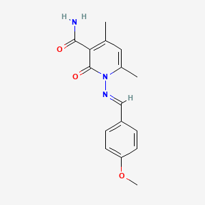 molecular formula C16H17N3O3 B5567105 1-[(4-methoxybenzylidene)amino]-4,6-dimethyl-2-oxo-1,2-dihydro-3-pyridinecarboxamide 