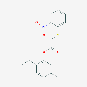 molecular formula C18H19NO4S B5567220 2-isopropyl-5-methylphenyl [(2-nitrophenyl)thio]acetate 