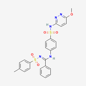 molecular formula C25H23N5O5S2 B5567224 N-(4-{[(6-methoxy-3-pyridazinyl)amino]sulfonyl}phenyl)-N'-[(4-methylphenyl)sulfonyl]benzenecarboximidamide 