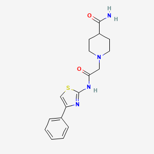 molecular formula C17H20N4O2S B5567267 1-{2-oxo-2-[(4-phenyl-1,3-thiazol-2-yl)amino]ethyl}-4-piperidinecarboxamide 
