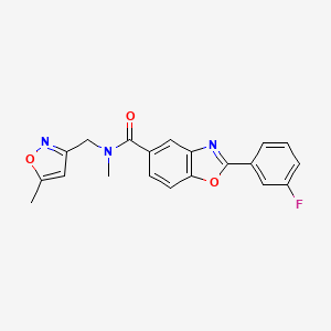 molecular formula C20H16FN3O3 B5567342 2-(3-fluorophenyl)-N-methyl-N-[(5-methylisoxazol-3-yl)methyl]-1,3-benzoxazole-5-carboxamide 