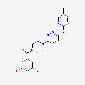 molecular formula C23H26N6O3 B5567380 6-[4-(3,5-dimethoxybenzoyl)-1-piperazinyl]-N-(5-methyl-2-pyridinyl)-3-pyridazinamine 