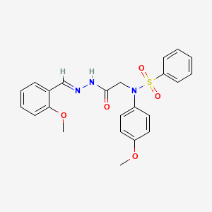 molecular formula C23H23N3O5S B5567418 N-{2-[2-(2-methoxybenzylidene)hydrazino]-2-oxoethyl}-N-(4-methoxyphenyl)benzenesulfonamide 
