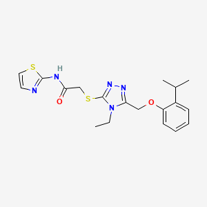 molecular formula C19H23N5O2S2 B5567555 2-({4-ethyl-5-[(2-isopropylphenoxy)methyl]-4H-1,2,4-triazol-3-yl}thio)-N-1,3-thiazol-2-ylacetamide 