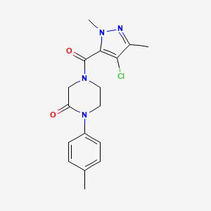 molecular formula C17H19ClN4O2 B5567585 4-[(4-chloro-1,3-dimethyl-1H-pyrazol-5-yl)carbonyl]-1-(4-methylphenyl)-2-piperazinone 
