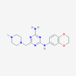 molecular formula C17H23N7O2 B5567593 N-(2,3-dihydro-1,4-benzodioxin-6-yl)-6-[(4-methylpiperazin-1-yl)methyl]-1,3,5-triazine-2,4-diamine 