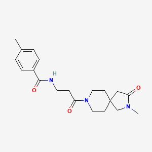 molecular formula C20H27N3O3 B5567621 4-methyl-N-[3-(2-methyl-3-oxo-2,8-diazaspiro[4.5]dec-8-yl)-3-oxopropyl]benzamide 