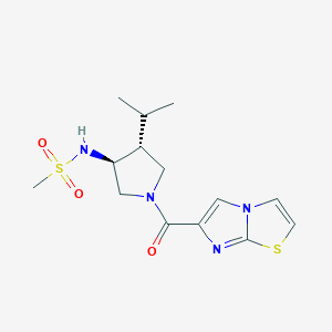 molecular formula C14H20N4O3S2 B5567626 N-[(3S*,4R*)-1-(imidazo[2,1-b][1,3]thiazol-6-ylcarbonyl)-4-isopropyl-3-pyrrolidinyl]methanesulfonamide 