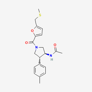 molecular formula C20H24N2O3S B5567721 N-((3S*,4R*)-4-(4-甲基苯基)-1-{5-[(甲硫基)甲基]-2-呋喃甲酰基}-3-吡咯烷基)乙酰胺 