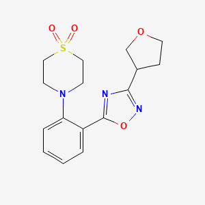 molecular formula C16H19N3O4S B5567747 4-{2-[3-(四氢呋喃-3-基)-1,2,4-恶二唑-5-基]苯基}硫吗啉1,1-二氧化物 