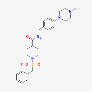 molecular formula C25H33FN4O3S B5567755 1-[(2-氟苯甲基)磺酰基]-N-[4-(4-甲基-1-哌嗪基)苄基]-4-哌啶甲酰胺 