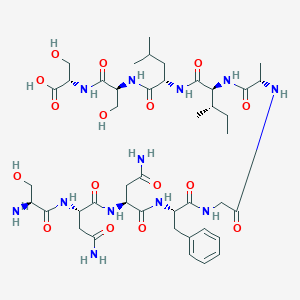 molecular formula C43H68N12O16 B055679 (2S)-2-[[(2S)-2-[[(2S)-2-[[(2S,3S)-2-[[(2S)-2-[[2-[[(2S)-2-[[(2S)-4-amino-2-[[(2S)-4-amino-2-[[(2S)-2-amino-3-hydroxypropanoyl]amino]-4-oxobutanoyl]amino]-4-oxobutanoyl]amino]-3-phenylpropanoyl]amino]acetyl]amino]propanoyl]amino]-3-methylpentanoyl]amino]-4-methylpentanoyl]amino]-3-hydroxypropanoyl]amino]-3-hydroxypropanoic acid CAS No. 118068-30-7