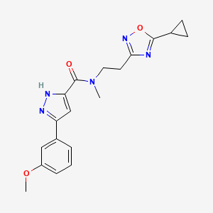 molecular formula C19H21N5O3 B5568012 N-[2-(5-cyclopropyl-1,2,4-oxadiazol-3-yl)ethyl]-3-(3-methoxyphenyl)-N-methyl-1H-pyrazole-5-carboxamide 